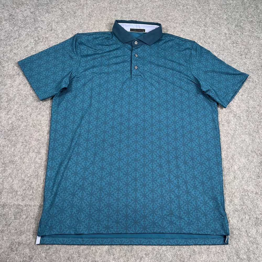 Greyson Blue Geometric‎ Lions Tooth Short Sleeve Polo Shirt Men's Size Large